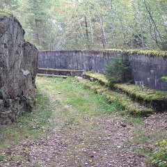 00b  Fortet består av skyttevärn med nischer för kulsprutor som man körde runt på den järnväg som ligger under löv och mossa.